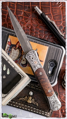 Protech Large Don Auto Ultimate Custom Damascus / Pearl