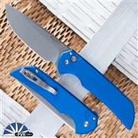 Protech Windup MX.1 Mordax Plunge Lock Flipper Knife, Stonewash Blade, Smooth Blue Handle, Mosaic Push Button LTD