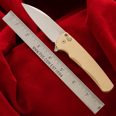 Protech Custom Malibu 5118 Manual Flipper Knife Bronze Textured Aluminum Handles Mosaic Button Hand Ground Mirror Polished Mike Irie Blade