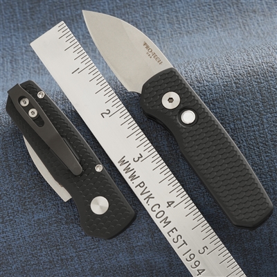 Protech Runt 5 R5130 Stonewash Wharncliffe 20-CV Blade Black Dragon Scale Handle Pearl Button