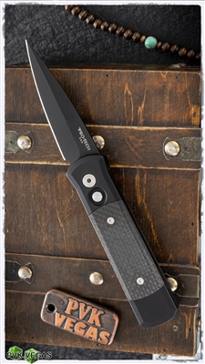 Protech Godson 705 Black Handle Black Blade Carbon Fiber Inlay - Black Blade