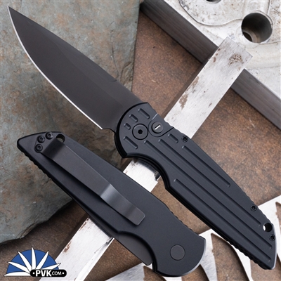 Protech TR-3-SWAT-OPERATOR Black Blade, Grooved Black Handle Tritium Push Button