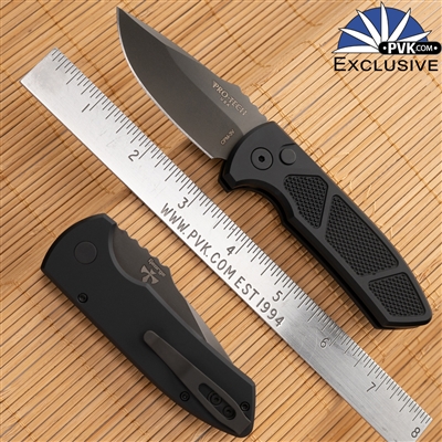 Protech/Les George/PVK Exclusive SBR Auto, Smoky Grey DLC CPM-3V, Black Textured Handle