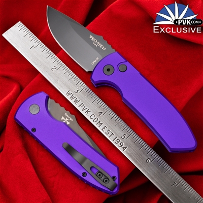 Protech/Les George SBR Auto, Black DLC CPM-3V, Purple  Smooth Handle *PVK Exclusive*