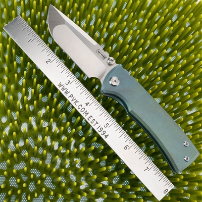 PVK Custom Chaves Ultramar Redencion Street Drop Point, Titanium, Satin M390 Custom Green And Blue Anodized Scales