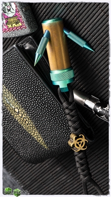 PVK Custom Green & Bronze Titanium Pocket Grappling Hook w/ Bio Hazard Bead