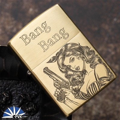 Custom Brass Lighter With Hand Engraved "Bang Bang" Lighter