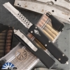 Custom REK Knives Microtech Ultratech 119R-10S Straight Razor Stonewash Full Serrated Blade, Black Handle Signature Series