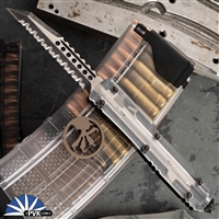 Custom REK Knives Full Serrated Microtech Ultratech 119W-1DLCTCLSH Warhound DLC Blade, Clear Top Black Handle Shadow Signature Series