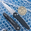 Custom REK Knives Protech Newport Auto 3405 Stonewash Full Serrated Blade, Black Handle