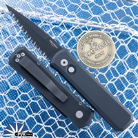 Custom REK Knives Protech Godson Auto 721 Black Full Serrated Blade, Black Handle