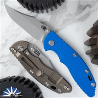 Hinderer XM-18 3.5â€³ Non Flipper, Bowie Working Finish S45VN Blade, Blue G10 Scale, Battle Bronze Anodized Ti Frame