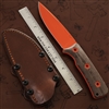 RMJ USA Custom Grind Tsati 3V Syndicate Hunter Orange Blade Brown Linen Scales