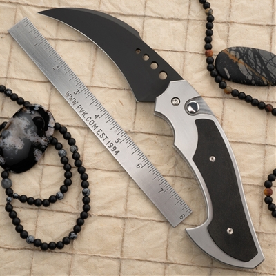 Reese Weiland Rastor, Black Gun Cote CPM 154 Blade Steel Frame W/Antique Black Paper Micarta Inlays