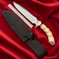 Reese Weiland Snake & Skull Bone Handled Fixed Blade Fighter, Two-Tone 154CM With A Black Ramos Custom Sheath