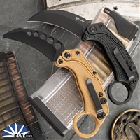 Reate EXO-K Gravity Karambit, PVD N690, Black Oxide Aluminum, Tan Trainer