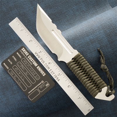 Skike Custom Knives Kamikaze 2.0, Tanto CPM-3V, Green Paracord Wrap