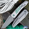 Sharknivco Waka, Blasted RWL34, Green & Black Camo Quartz "Gills" Satin & Sandblast Titanium Handle