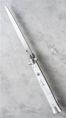 SKM 33CM Italian Stiletto Flat Grind White Pearlex Inlay