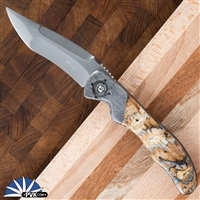 Sal Manaro Large Bullseye, Stellite 6K Hand Rubbed Satin Blade, Large Meterorite Bolsters & Clip, Mammoth Molar Scales