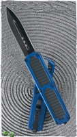 Titan D/A OTF Auto Blue Handle Carbon Fiber Inlay Black Double Edge Plain