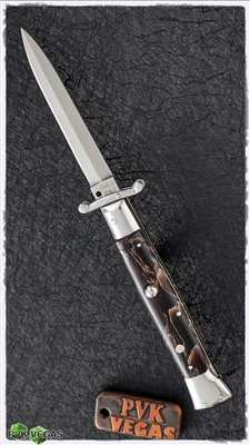 TBARK Custom Swinguard Dagger 9" (23CM), Brown Swirl Resin, Fileworked Spine and Coin Struck Liners