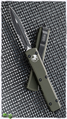 Microtech Ultratech D/E 122-2OD Black Serrated Blade Green Handle