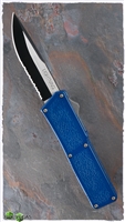 Taiwan Lightning Blue Handle Two Tone Single Edge Partial Serrated Blade