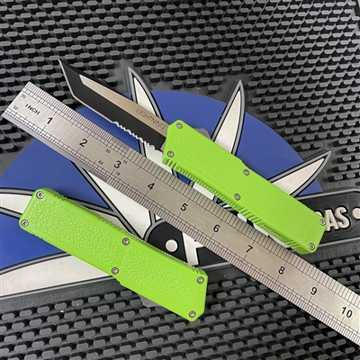 Taiwan Lightning Toxic Green Handle Two Tone Tanto Edge Partial Serrated
