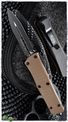 Microtech Troodon D/E 138-1GTTA Black Blade Tan G10 Top