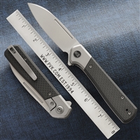 WE Knife Co. Soothsayer Frame Lock,  Twill CF/Gray Titanium, CPM-20CV