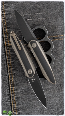 WE Knife Co. Black Void Opus Black Stonewashed CPM20CV Black G10 Inlay Bronze Titanium 2010C