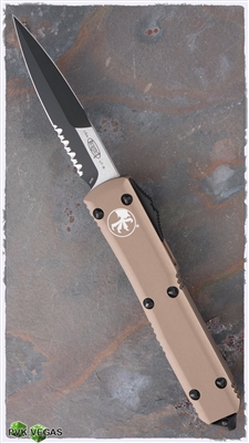 Microtech Ultratech Bayonet 120-2TA Black Serrated Blade Tan Handle