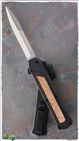 AKC F-16 D/A OTF Stiletto Silver Bayonet Black Handle Wood Inlay