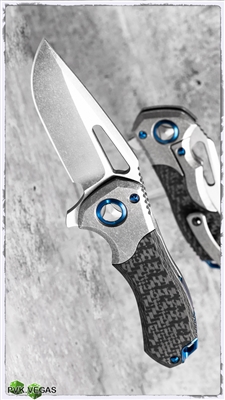 Marfione Custom Protocol Folder Flipper Two-Tone Stonewash Carbon Fiber Blue Ti HW