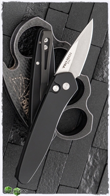 Protech Left Handed Half Breed Auto 3605-LH Black Handle Stonewash BLade