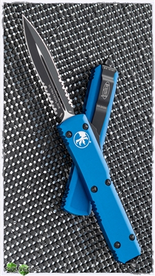 Microtech Ultratech D/A OTF D/E 122-2BL Black Serrated Blade Blue Handle