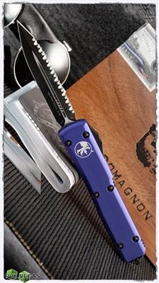 Microtech Ultratech 122-3PU Black Full Serrated Blade Purple Handle