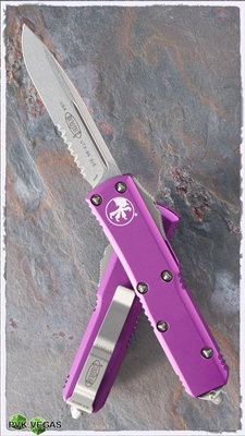 Microtech UTX-85 S/E 231-11VI Stonewash Serrated Blade Violet Handle