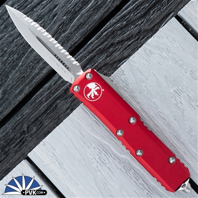 Microtech UTX-85 D/E 232-12RD Stonewash Full Serrated Blade Red Handle