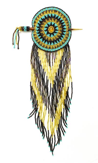 One Rosette Barrette w/Stick - #132 Turquoise and Gold