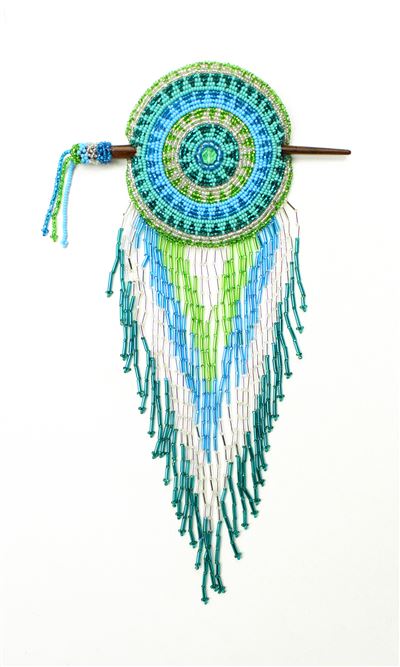 One Rosette Barrette w/Stick - #134 Turquoise and Lime