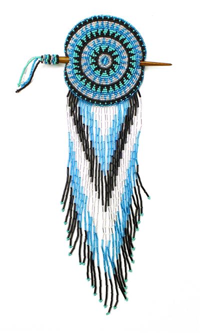 One Rosette Barrette w/Stick - #135 Turquoise and Crystal