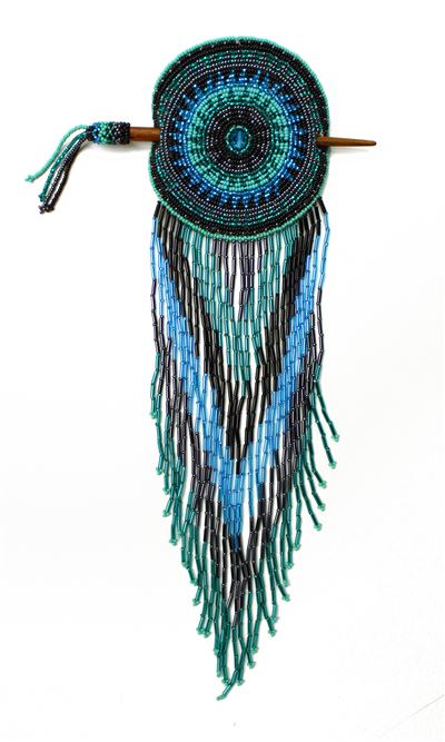 One Rosette Barrette w/Stick - #136 Turquoise and Hematite