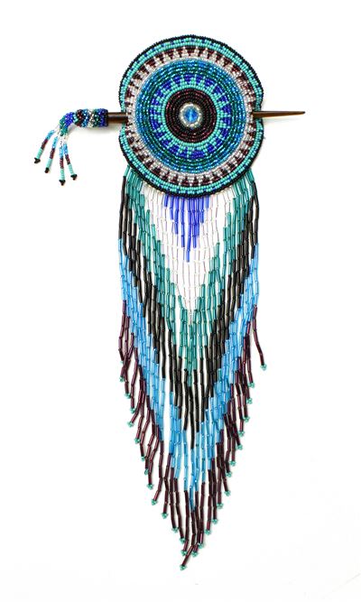 One Rosette Barrette w/Stick - #137 Turquoise and Purple