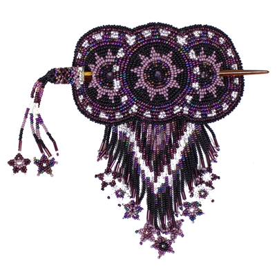 Large 3 Rosette Barrette with Stick - #172 Purple and Crystal