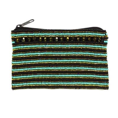 Coin Purse with Crystals - #132 Turquoise and Gold