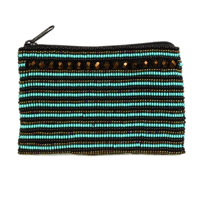 Coin Purse with Crystals - #139 Turquoise, Bronze, Black