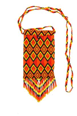 Beaded Cell Phone Bag - #395 Red, Orange, Yellow