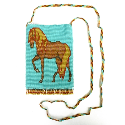 Beaded Horse Cell Phone Bag - #132 Turquoise and Gold